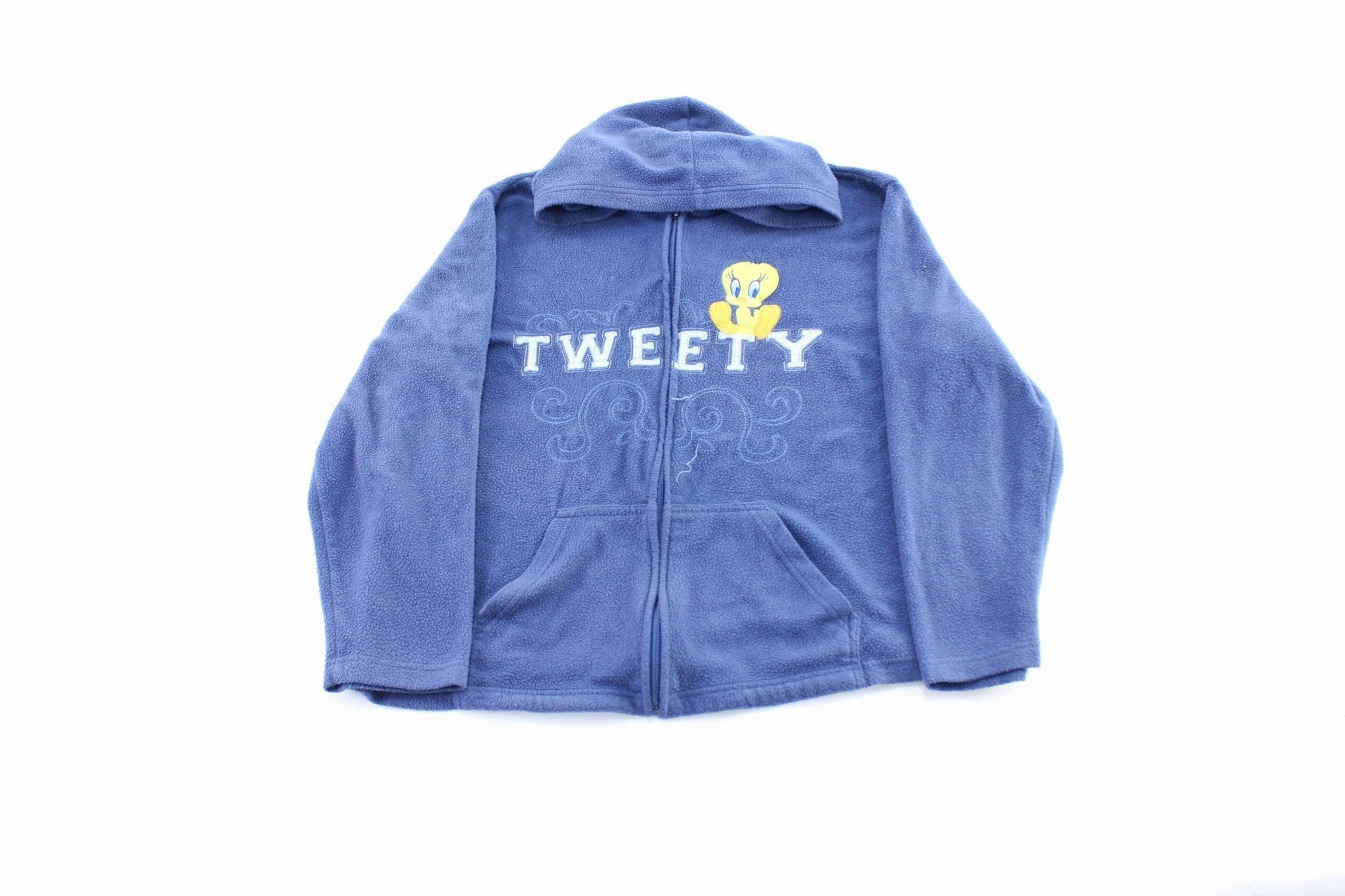 Women's Tweety Embroidered Fleece Zip Up Hoodie Compression Strap Adjustment Transform