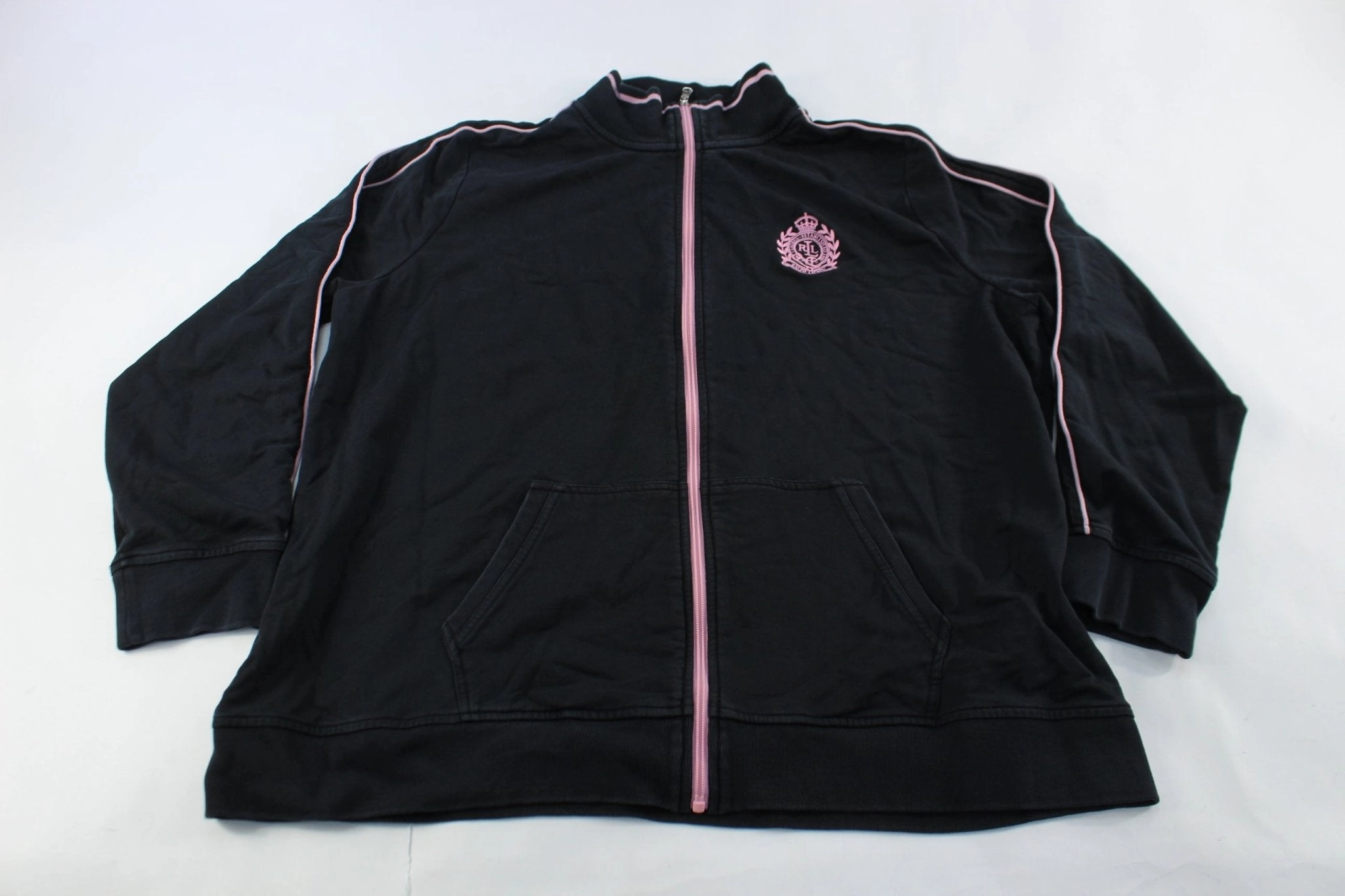 suitable for talent shows Abrasion Resistant Zippers Women's Ralph Lauren Embroidered Logo Black& Pink Zip Up Jacket