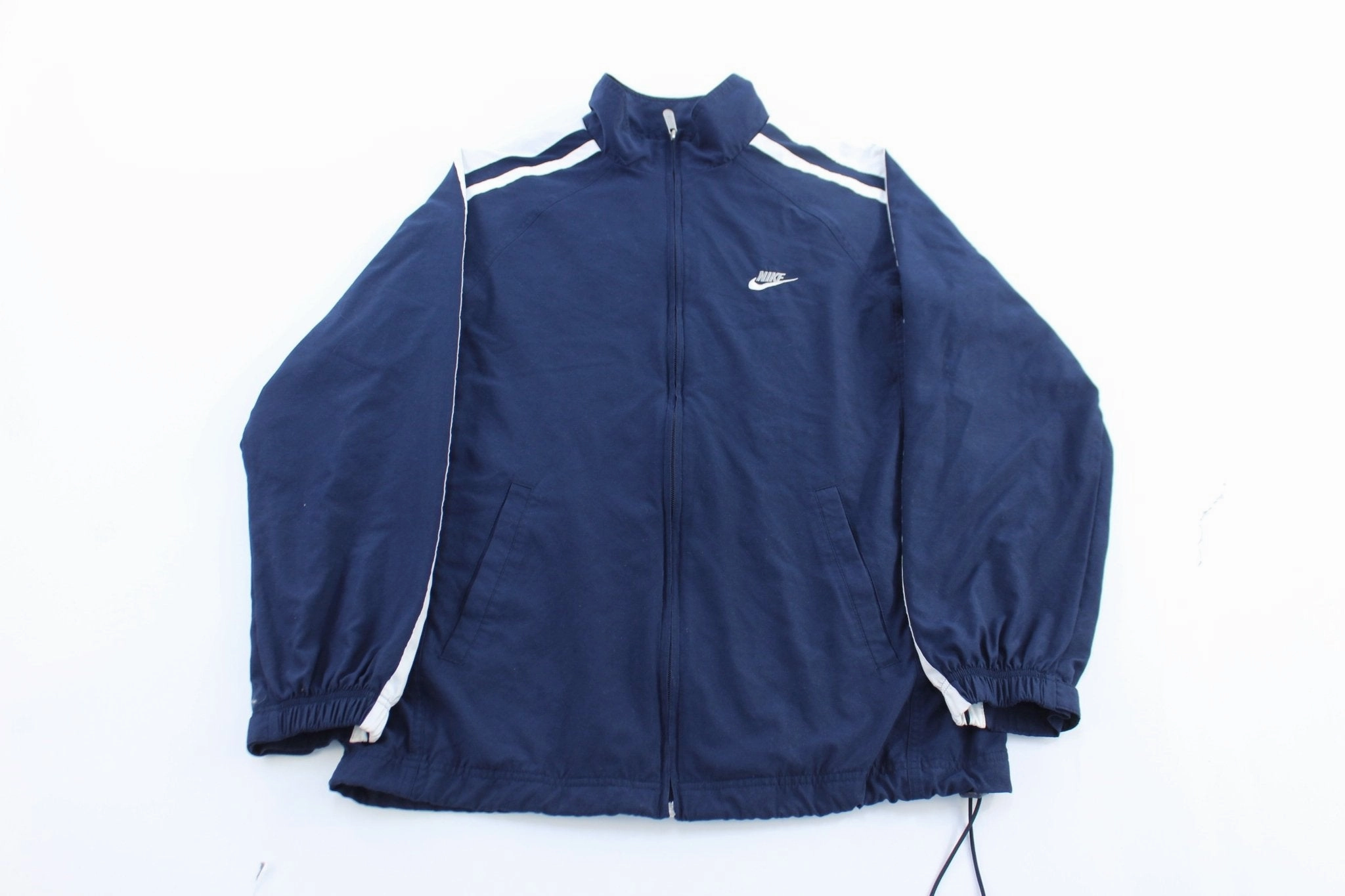 Wind Lock Nike Embroidered Logo Blue & White Striped Zip Up Jacket