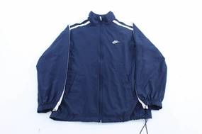 Wind Lock Nike Embroidered Logo Blue & White Striped Zip Up Jacket