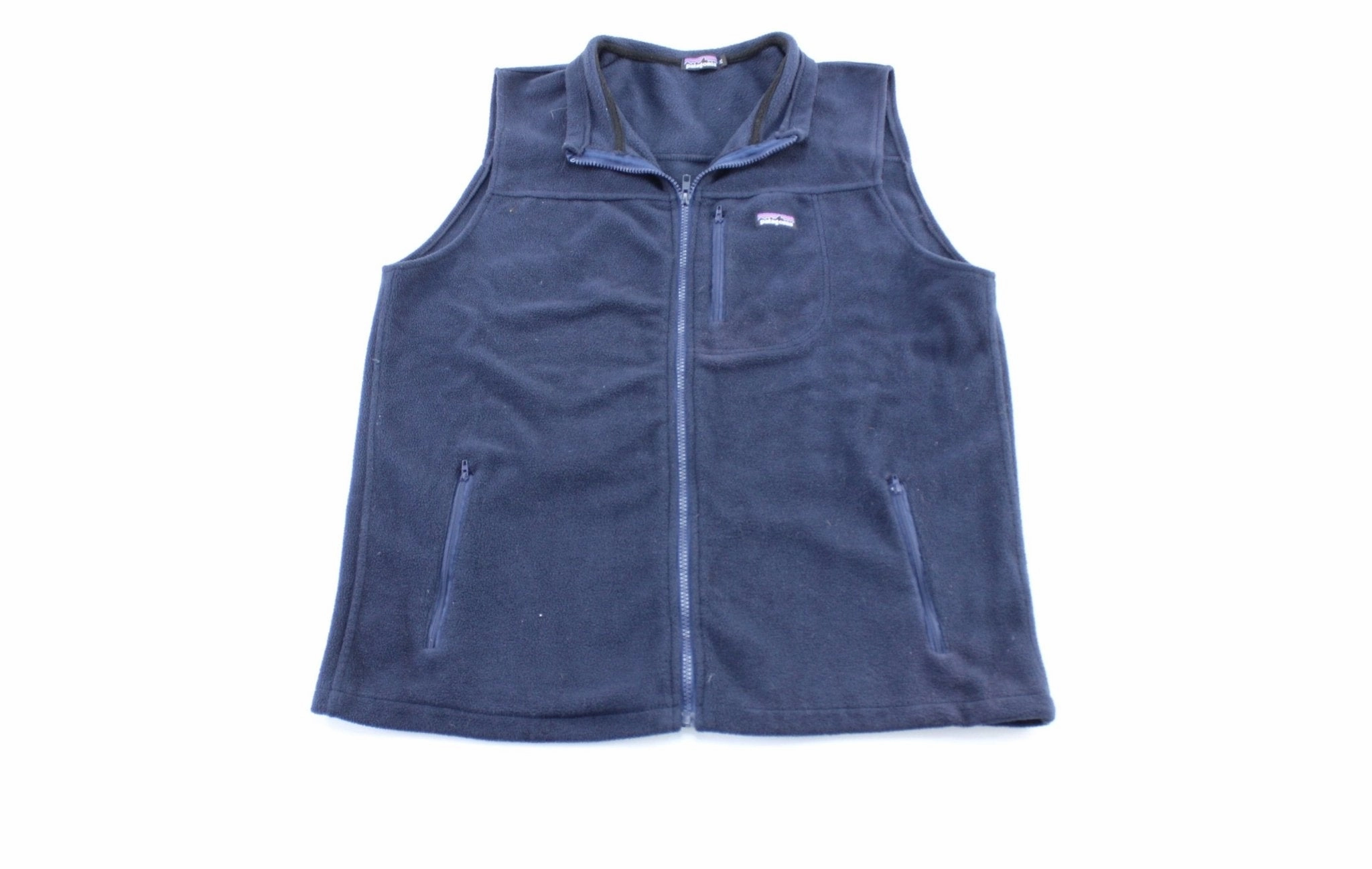 Patagonia Logo Patch Blue Fleece Zip Up Vest Outdoor Wear High Collar Design