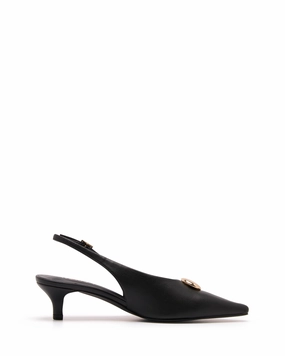 Comfortable Heeled Sandals Idina Slingback Heel Black Smooth