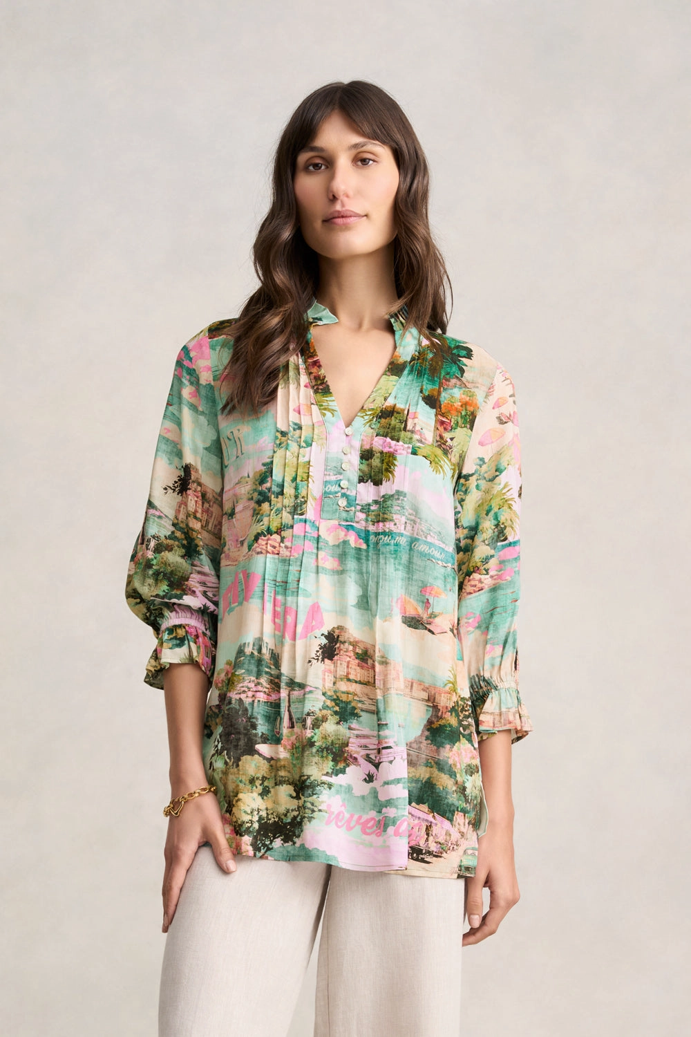 Pleat Front Kaftan - Holiday Print NaturalFiberBlend NonRestrictiveSilhouette