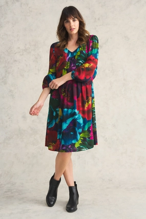 Pleated Georgette Dress - Oversized Floral Feminine off-the-shoulder gown Polished Fit