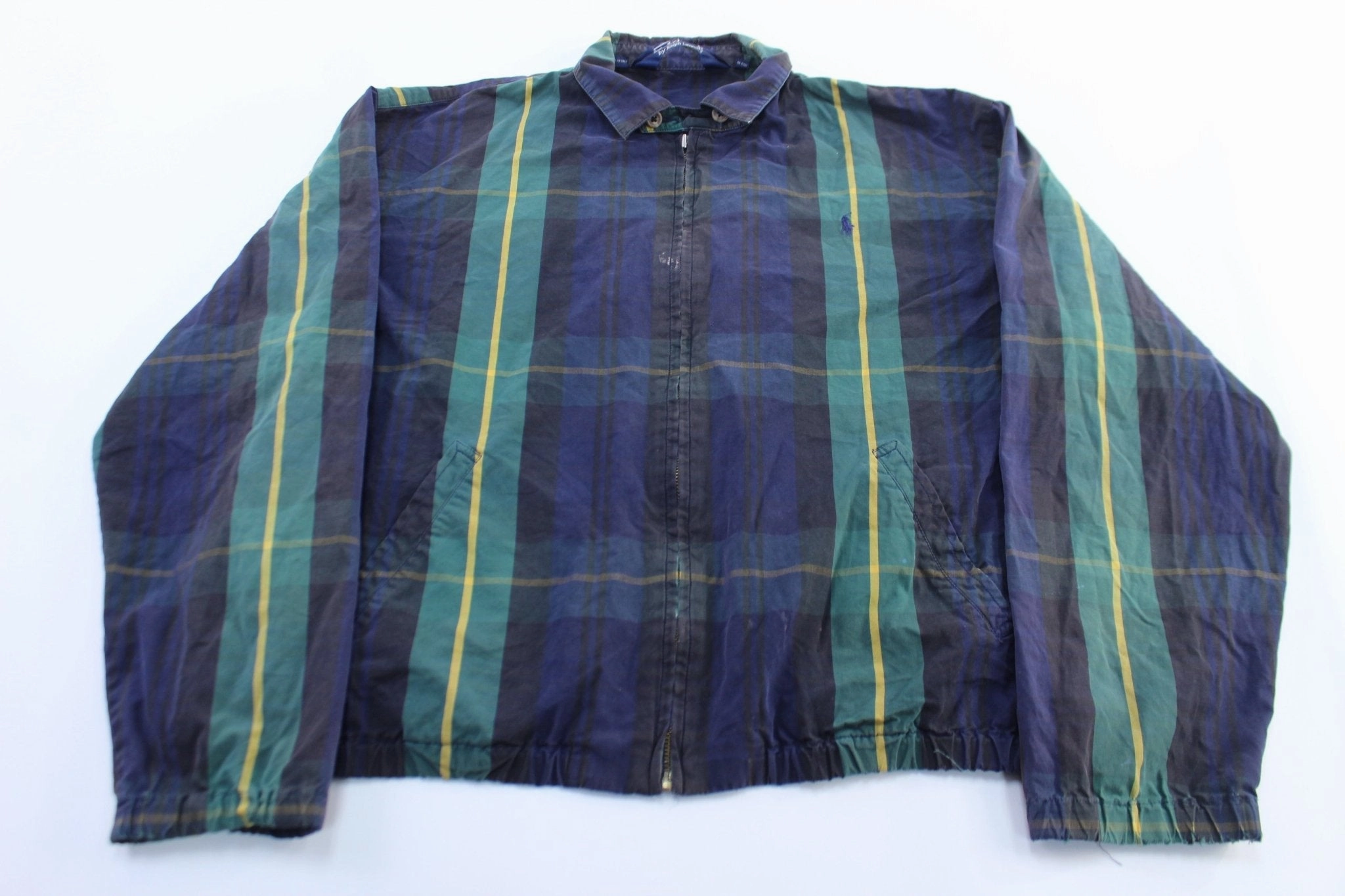 Polo by Ralph Lauren Blue, Green, & Black Plaid Zip Up Jacket Magnetic Closure