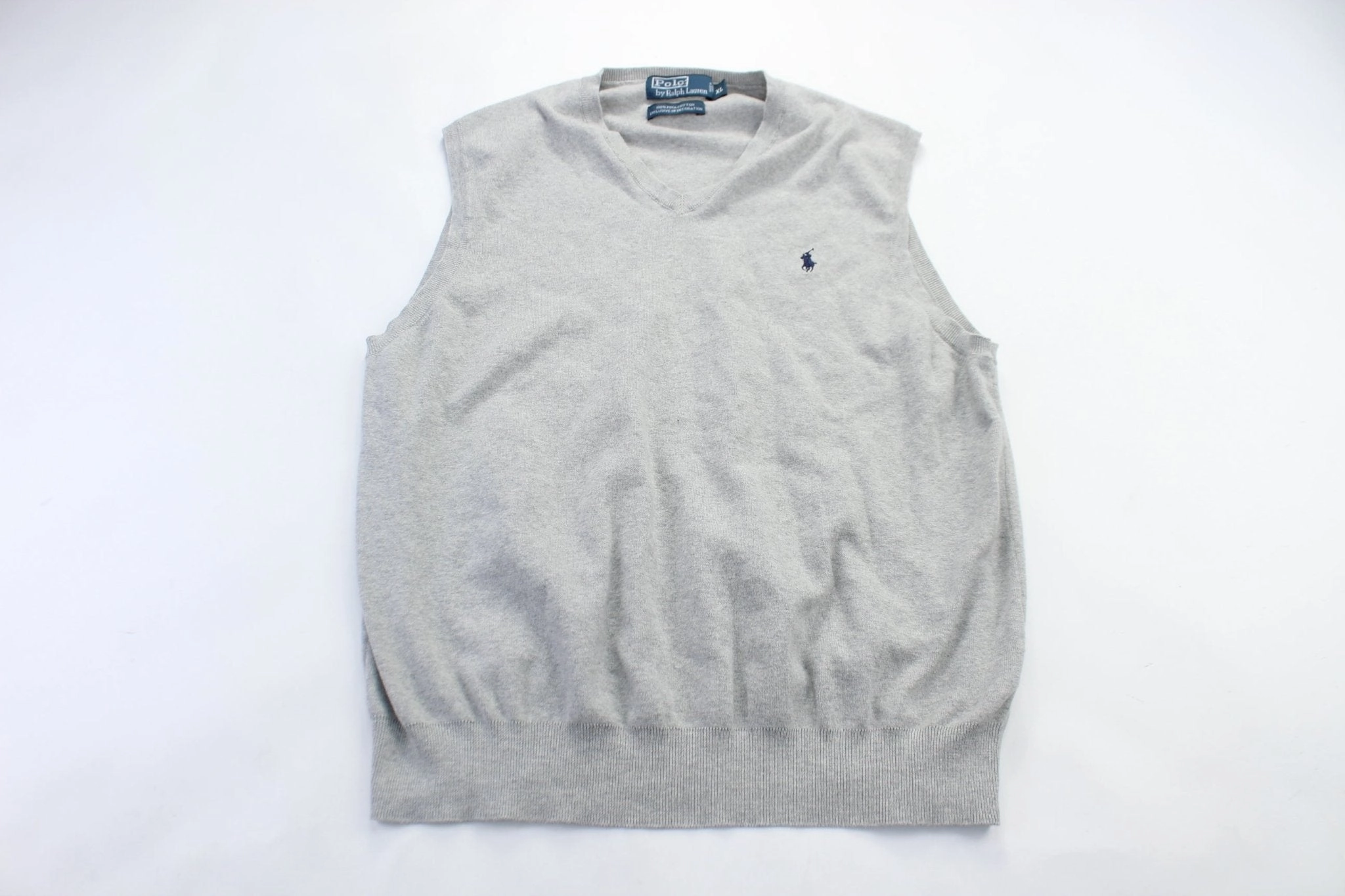 Noise Free Fabric Polo by Ralph Lauren Embroidered Logo Grey Vest