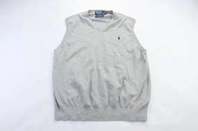Noise Free Fabric Polo by Ralph Lauren Embroidered Logo Grey Vest