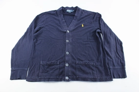 Polo by Ralph Lauren Embroidered Logo Navy Blue Cardigan beach scene