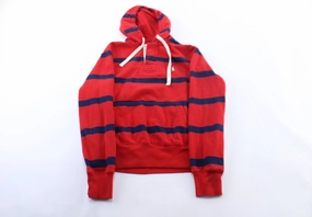 Smooth Finish Polo by Ralph Lauren Embroidered Logo Red & Blue Striped Pullover Hoodie