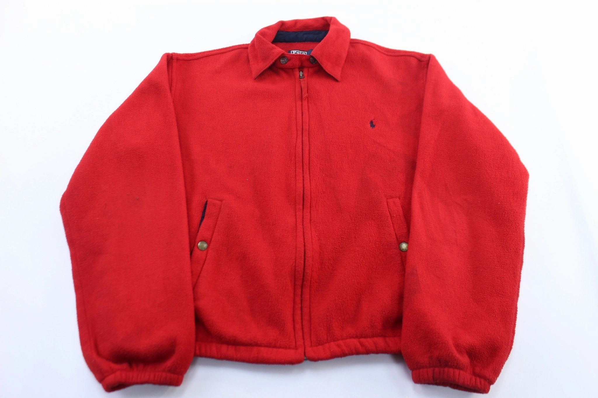 Polo by Ralph Lauren Embroidered Logo Red Fleece Zip Up Jacket Windproof Construction