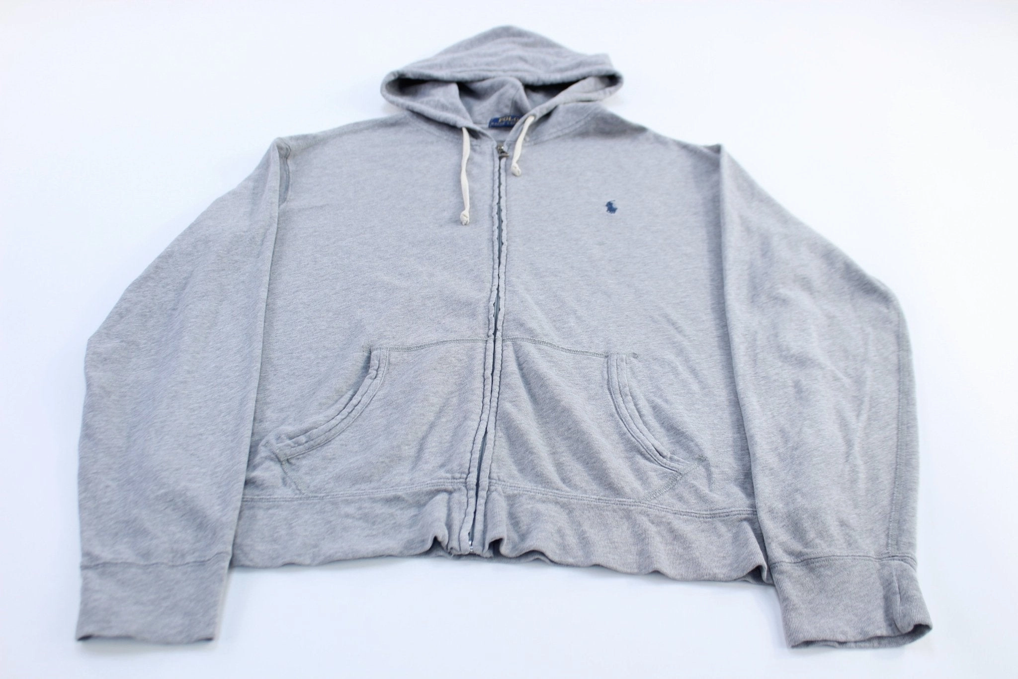 Polo Ralph Lauren Embroidered Logo Grey Lightweight Full Zip Hoodie Headband Protective Gear