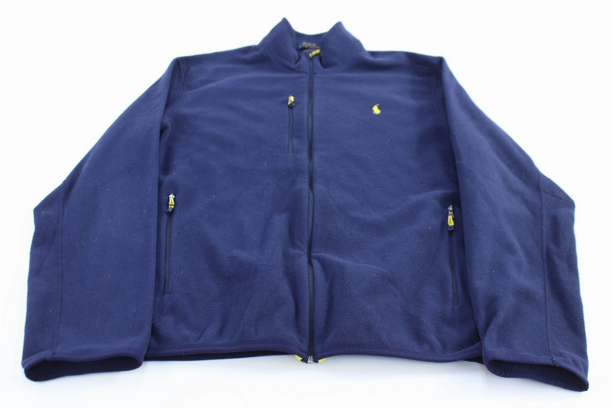 Polo Ralph Lauren Embroidered Logo Navy Full Zip Fleece Sweater humid