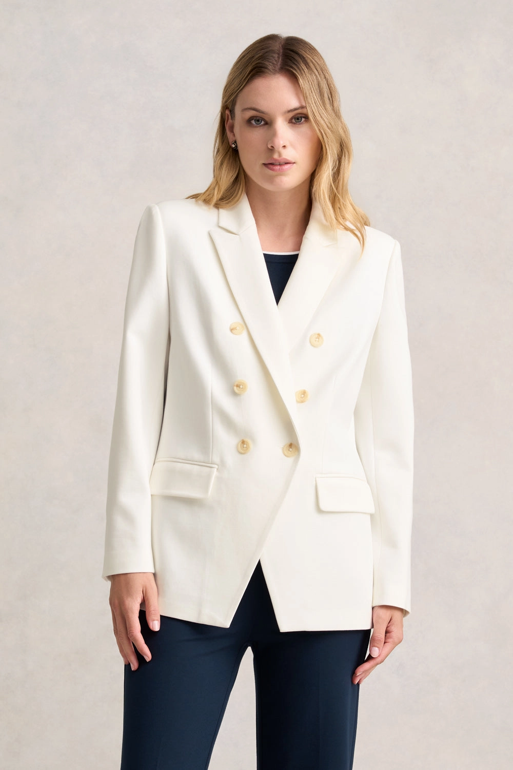 High Collar Options Eco Certified Textile Ponte Blazer - White
