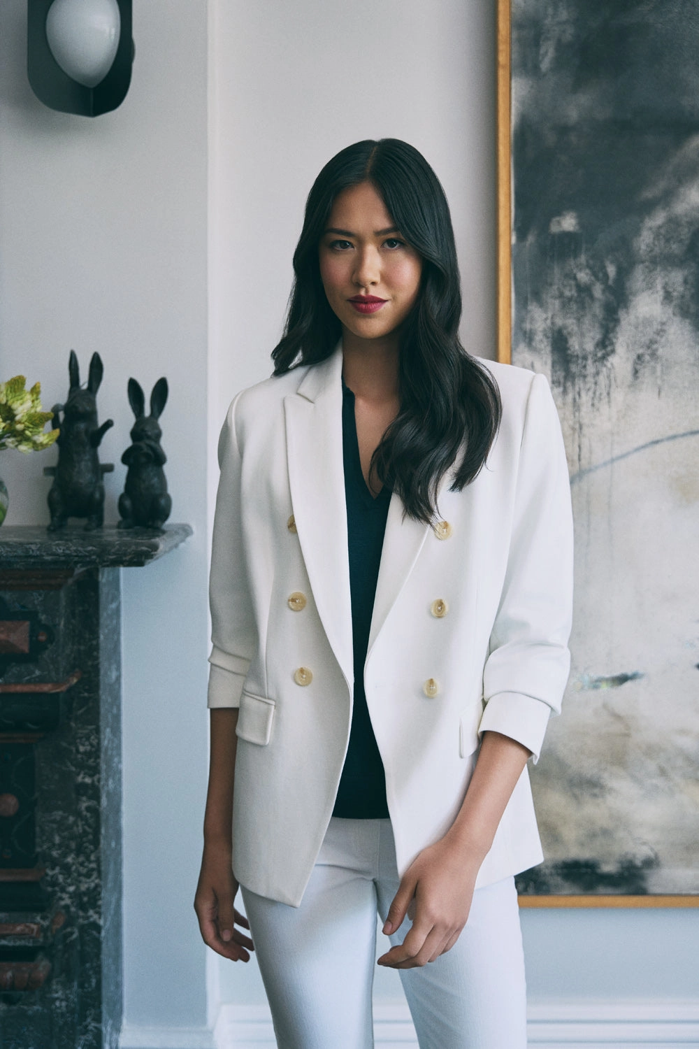 ElasticWaistband Ponte Blazer - White