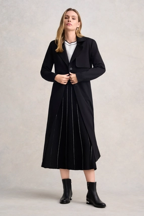 High Performance Blend Cashmere Blend Ponte Trench Coat - Black