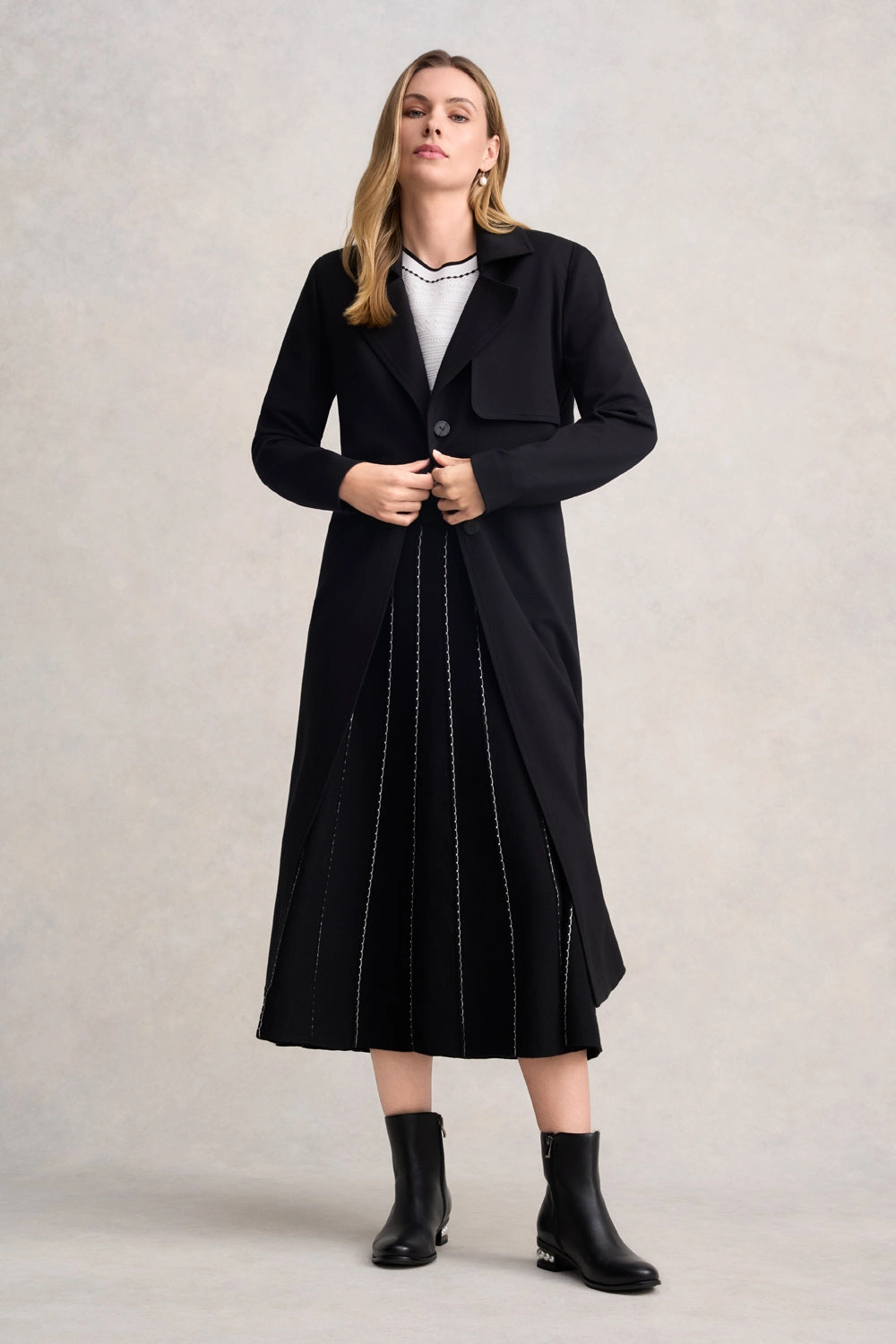 High Performance Blend Cashmere Blend Ponte Trench Coat - Black