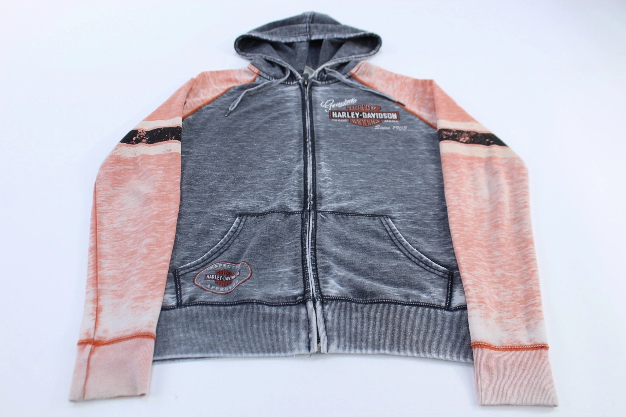 Women's Harley Davidson Motorcycles Dyed Full Zip Hoodie Warning Communicate