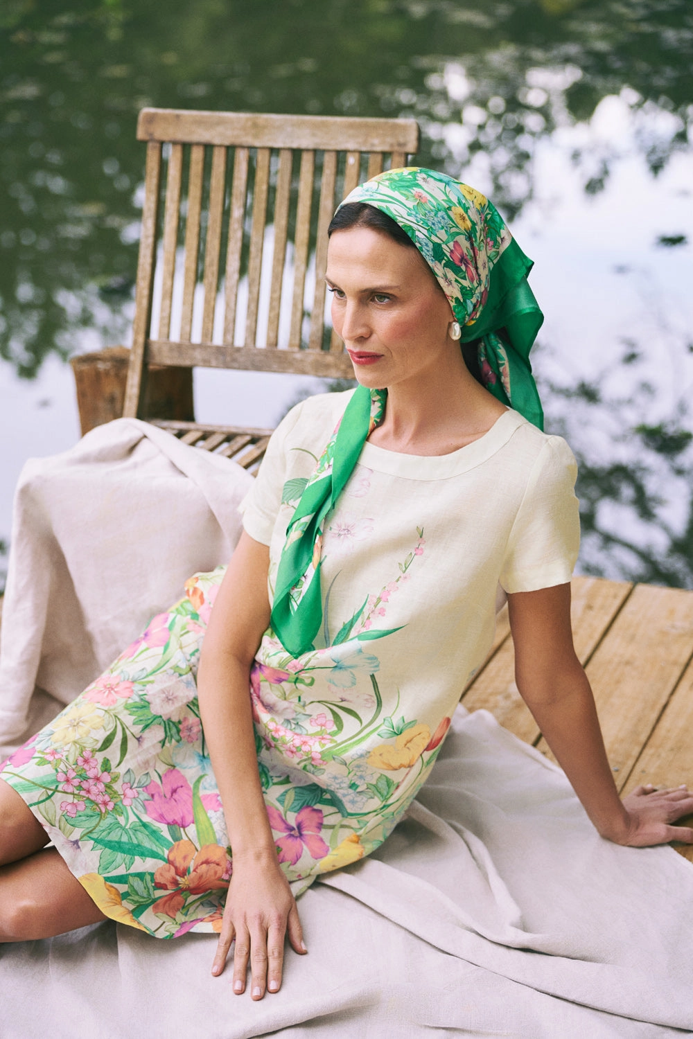 Work or Casual Printed French Linen Dress ?C Botanical Print