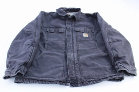 Carhartt Logo Patch Black Flame Resistant Zip Up Jacket Snow Adventure Double Layer Closure