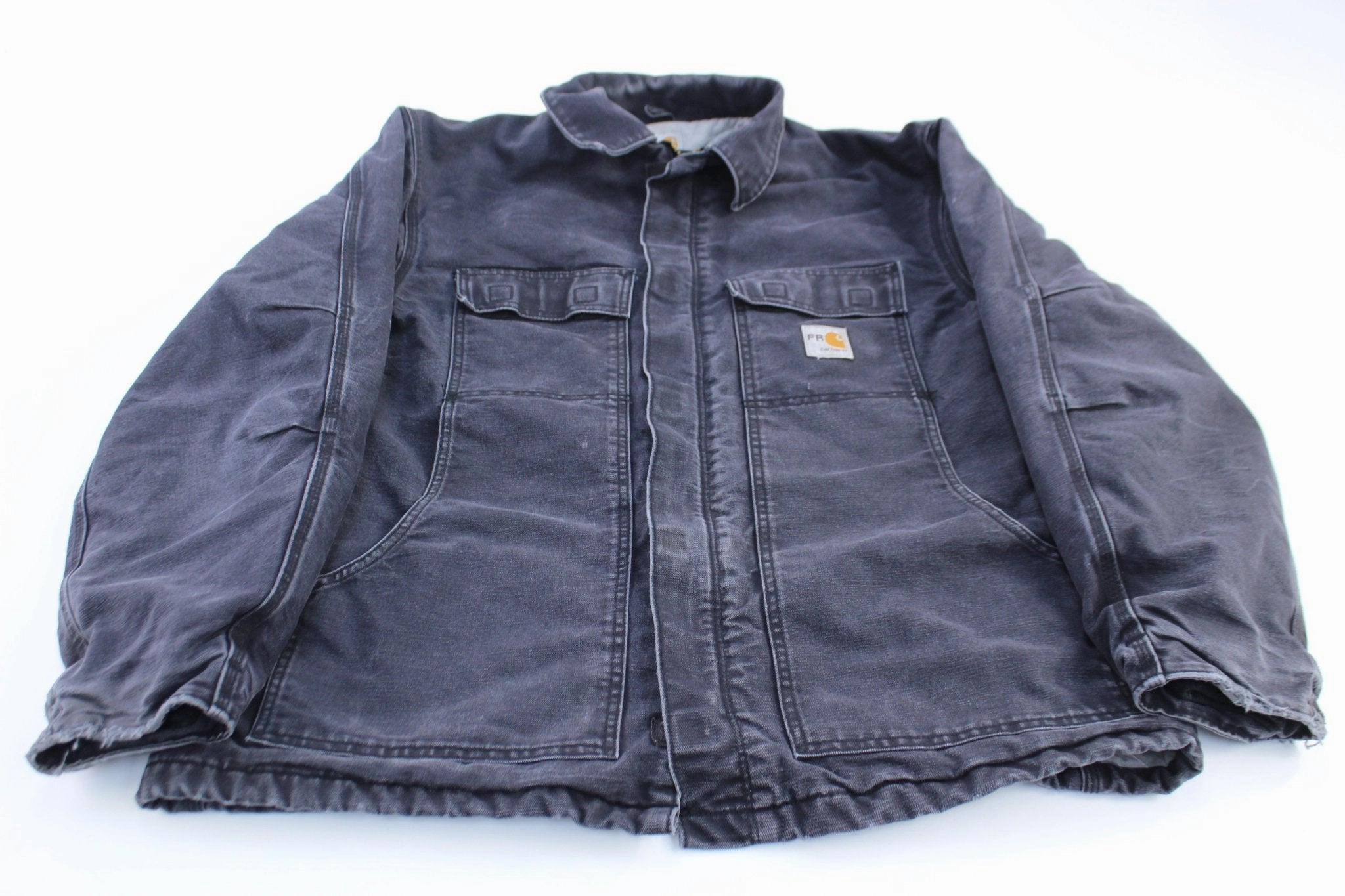 Carhartt Logo Patch Black Flame Resistant Zip Up Jacket Snow Adventure Double Layer Closure