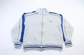 Puma Embroidered Logo Grey & Blue Zip Up Jacket DropShoulder Sport Mode