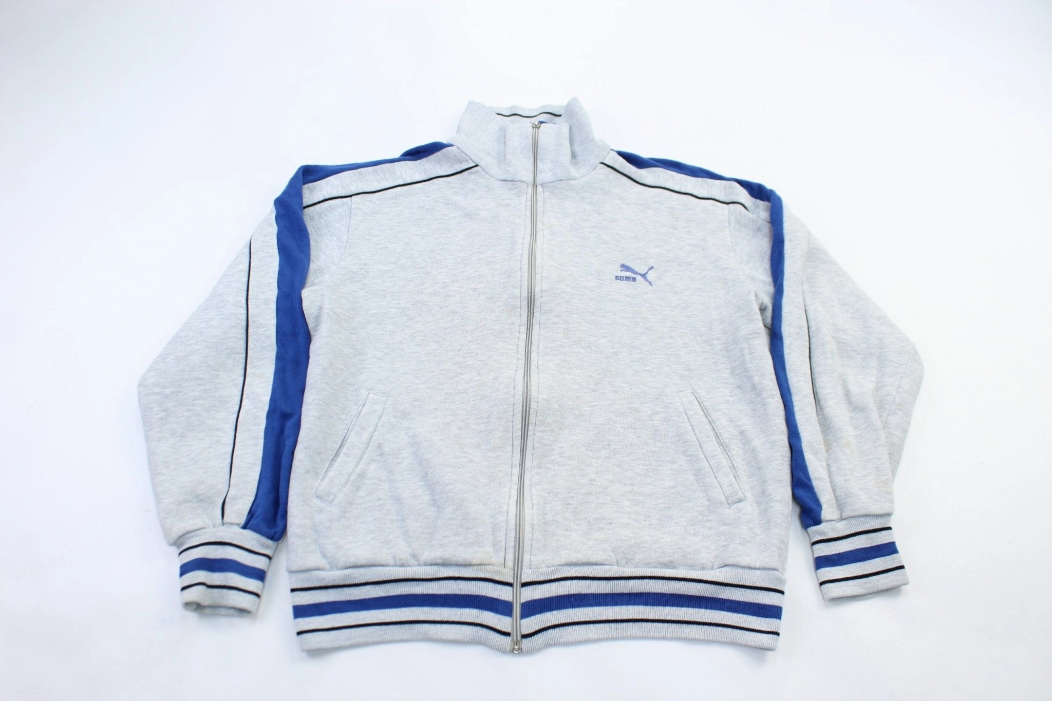 Puma Embroidered Logo Grey & Blue Zip Up Jacket DropShoulder Sport Mode