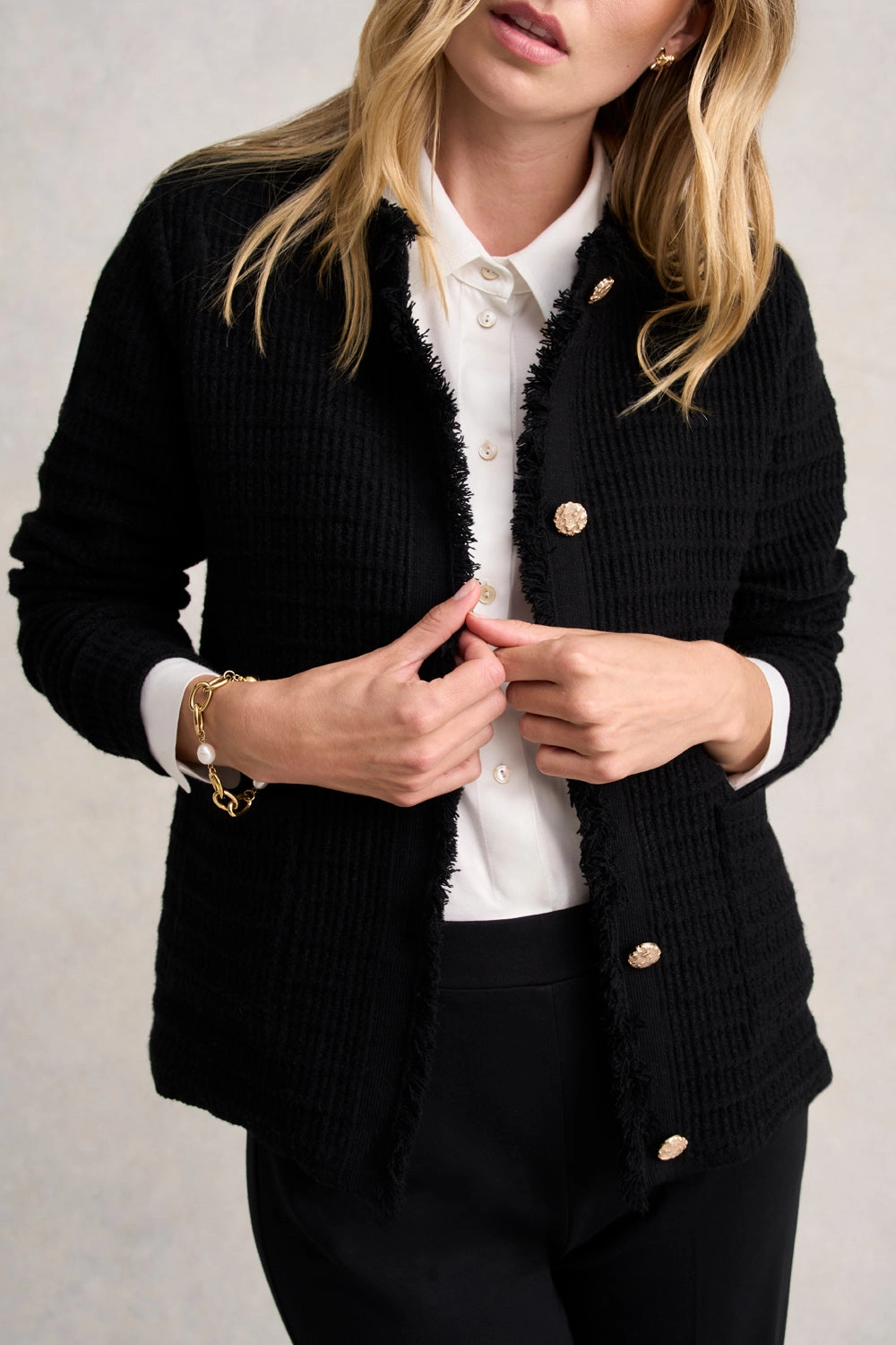 Tweed Knit Jacket - Black Strong Stitches
