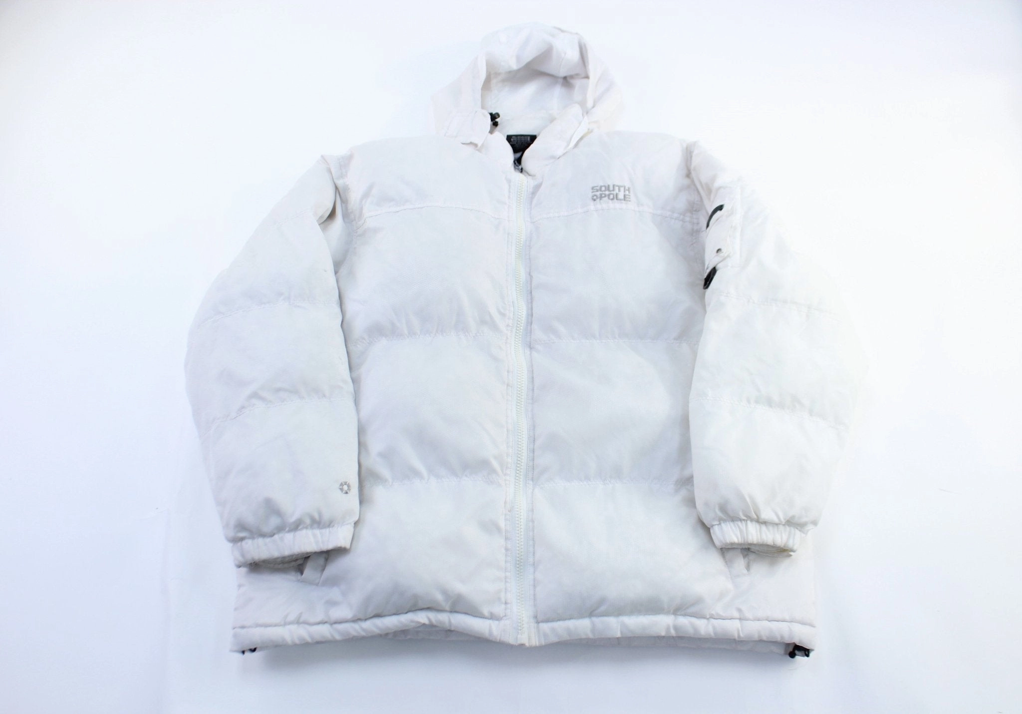 Articulated Sleeves Y2K SouthPole Embroidered Logo White Puffer Jacket