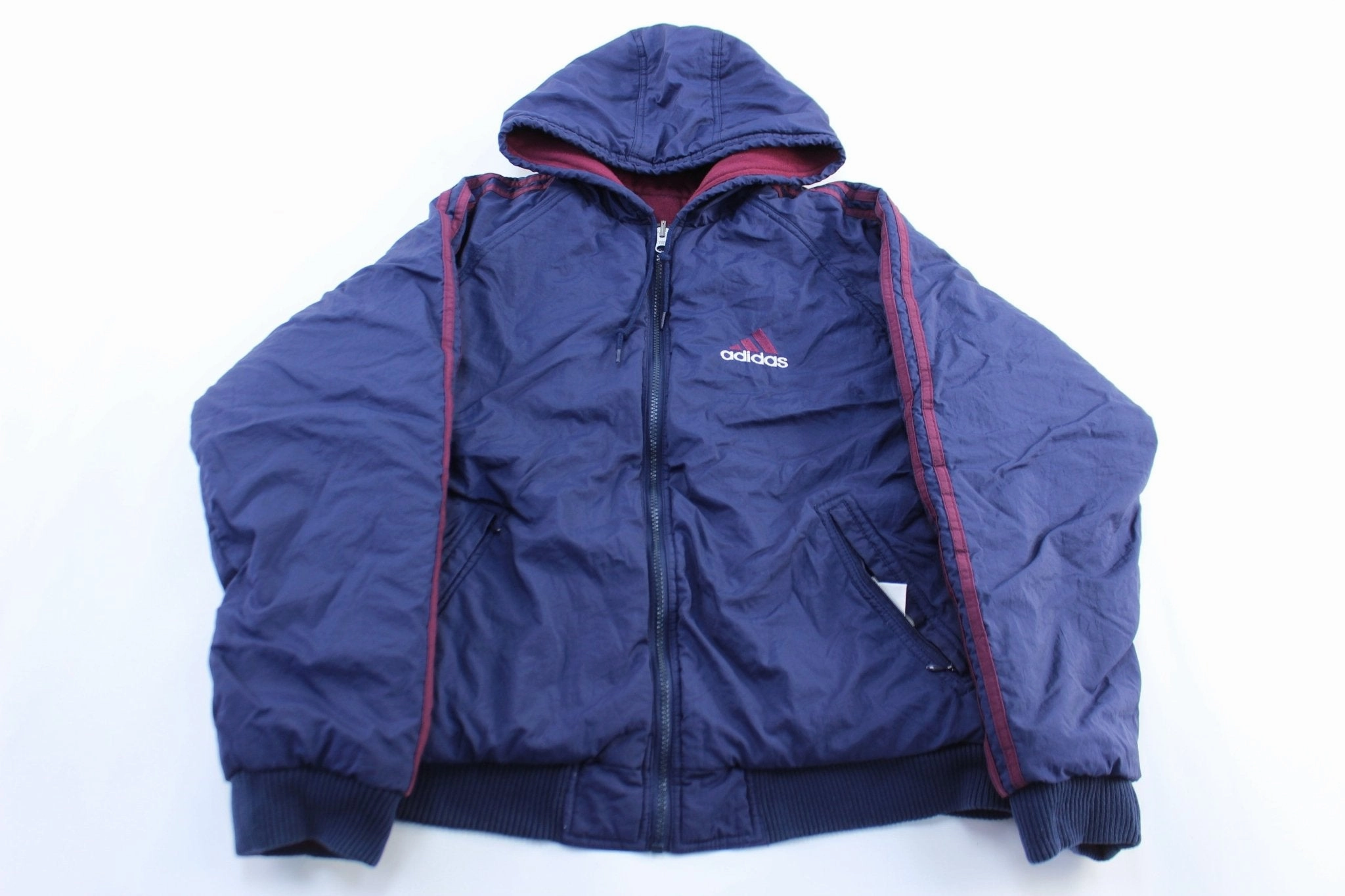 Women's 90's Adidas Embroidered Logo Blue & Maroon Reversible Jacket Office Look