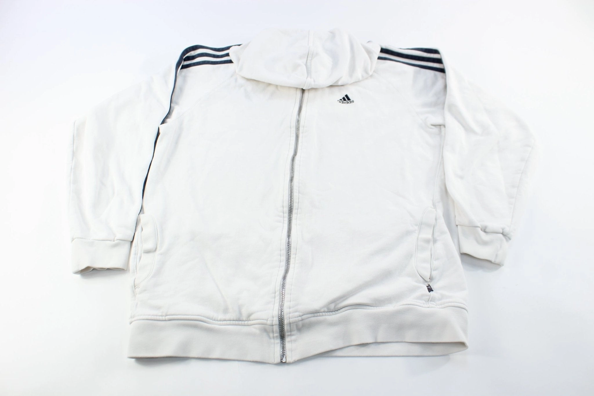 Full Length Front Zipper Youth Adidas Embroidered Logo White & Black Striped Zip Up Jacket