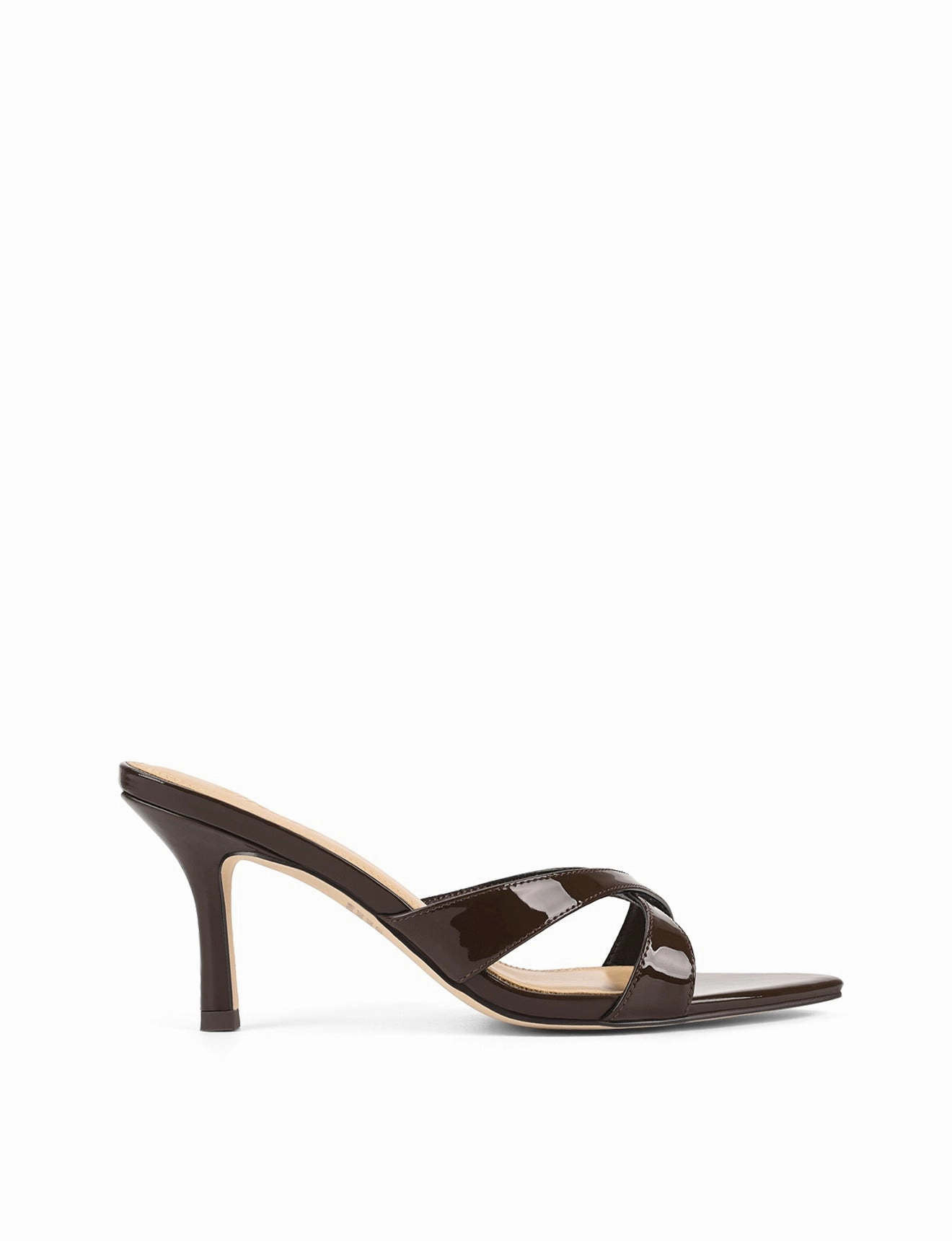 Refined Style Maple Point Toe Mules - Chocolate Brown Patent Leather