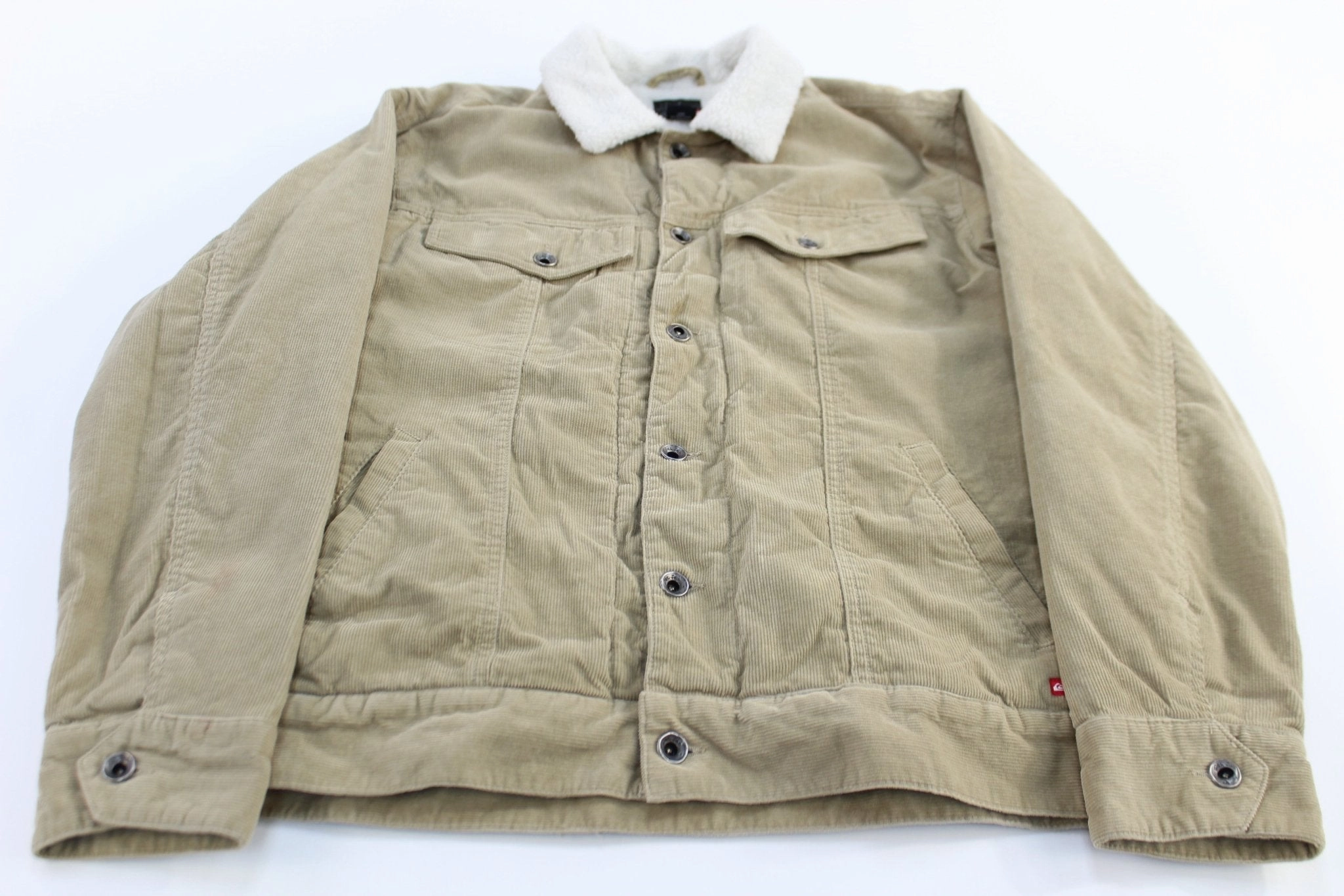 Quiksilver Tan Corduroy Sherpa Lined Trucker Jacket Neutral Tones