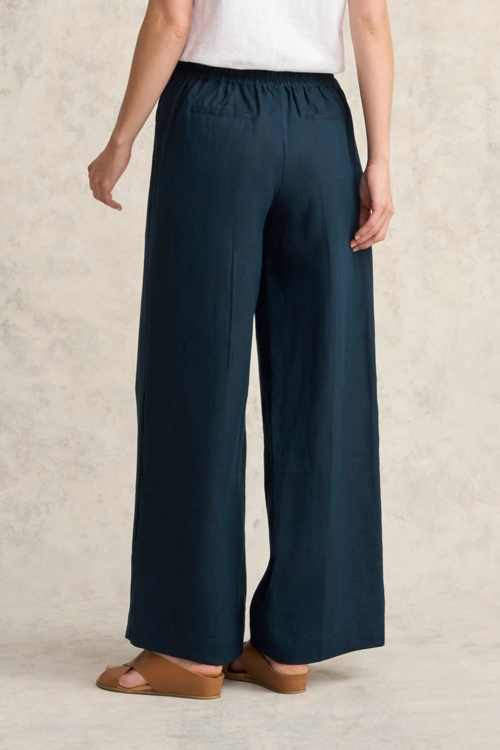 Full Length Waist Tab Linen Pant - Ink Stylish Comfort Temperature Regulating Fabric