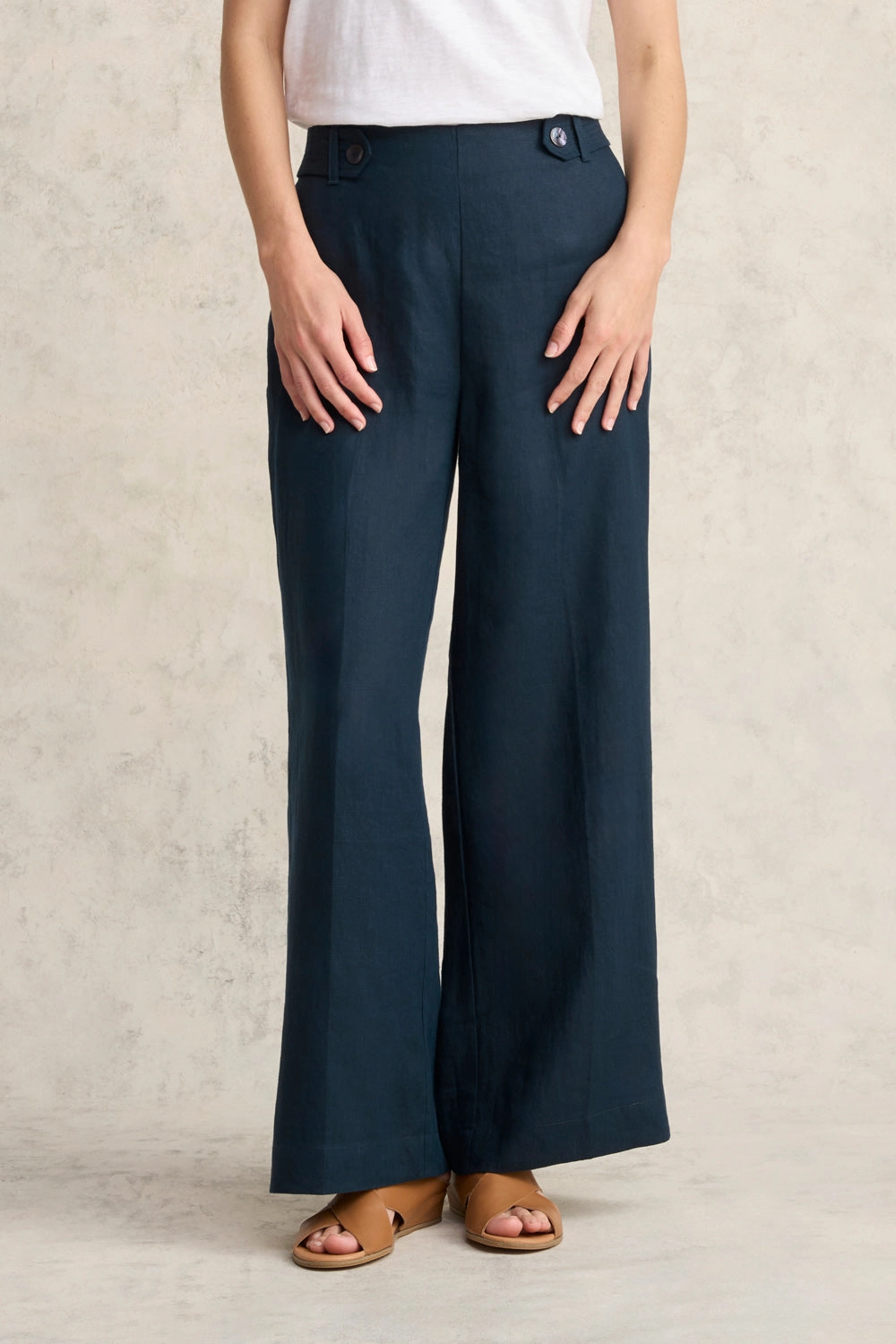 Eco Dye Process Full Length Waist Tab Linen Pant - Ink