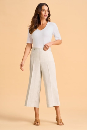 Slim Comfort Active Layers Waist Tab Linen Culotte - Natural Cross Dye