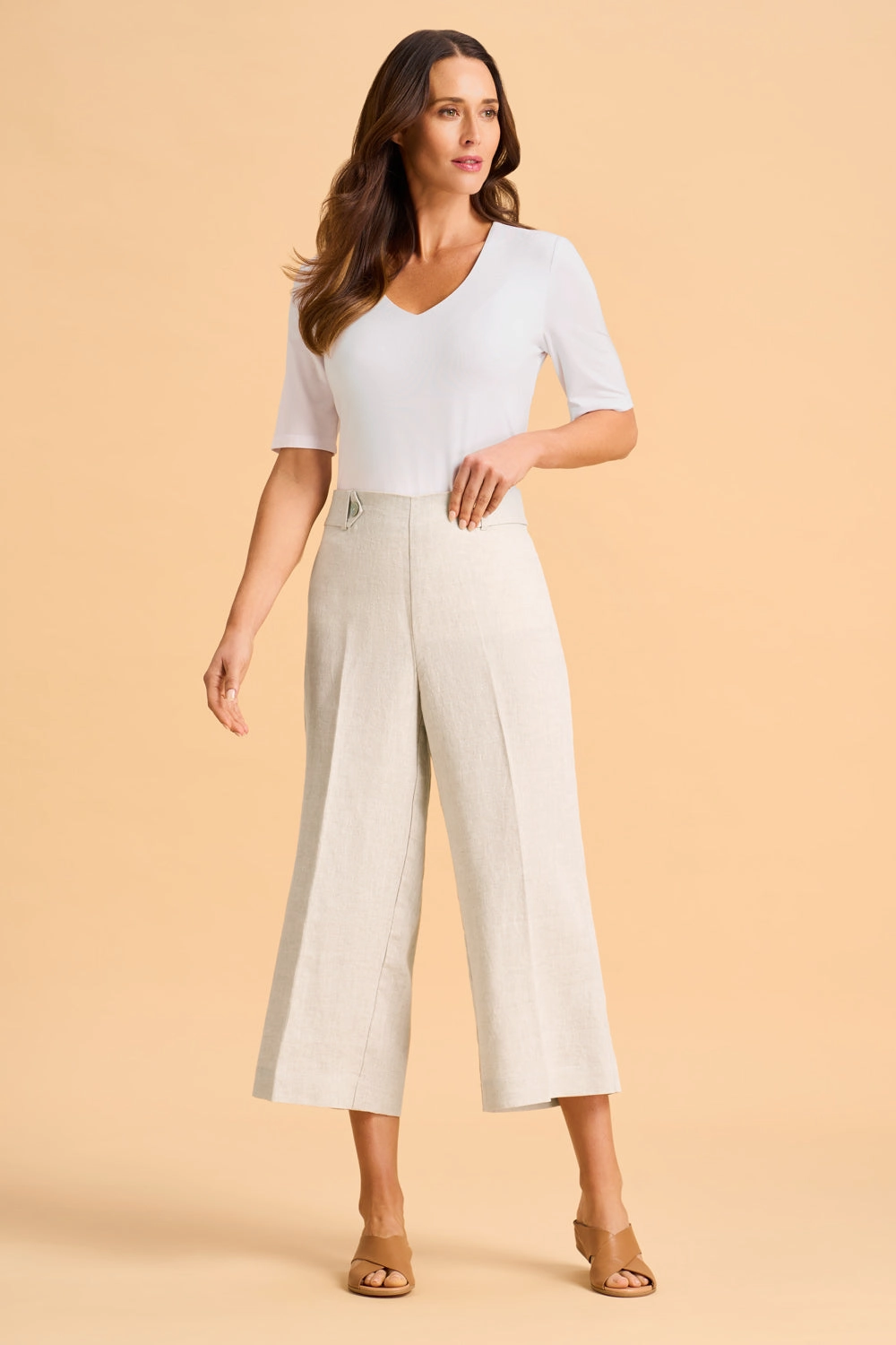 Slim Comfort Active Layers Waist Tab Linen Culotte - Natural Cross Dye