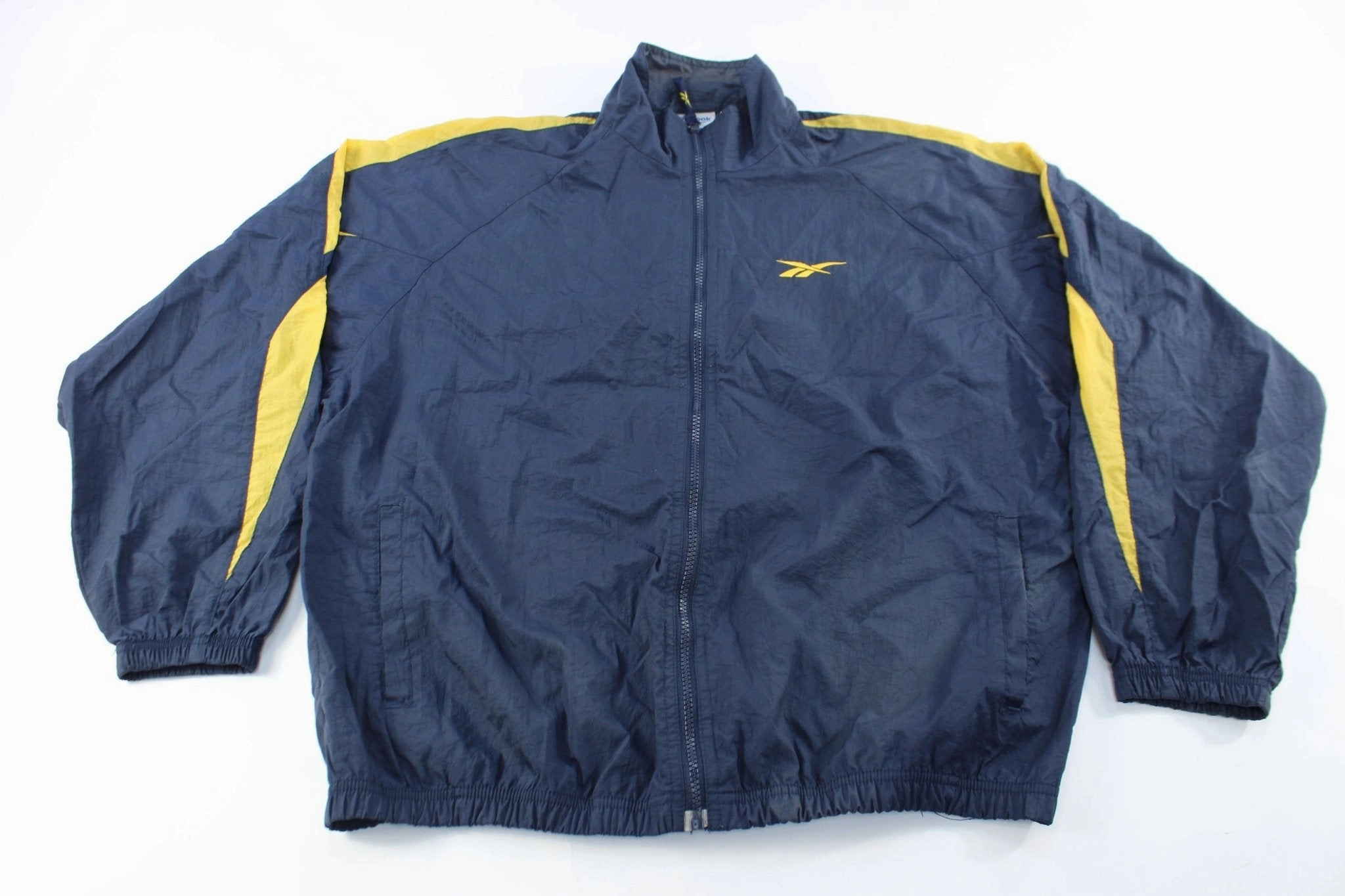Reebok Embroidered Logo Navy Blue & Yellow Zip Up Jacket Softshell Fabric