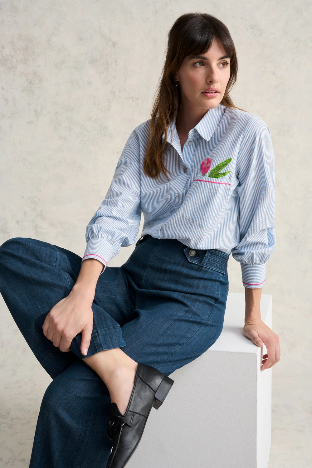 Cotton Seersucker Shirt - Jean Soft Touch