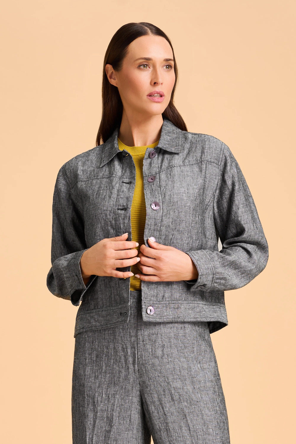 Reversible Dual Layer Timeless Linen Jacket - Charcoal
