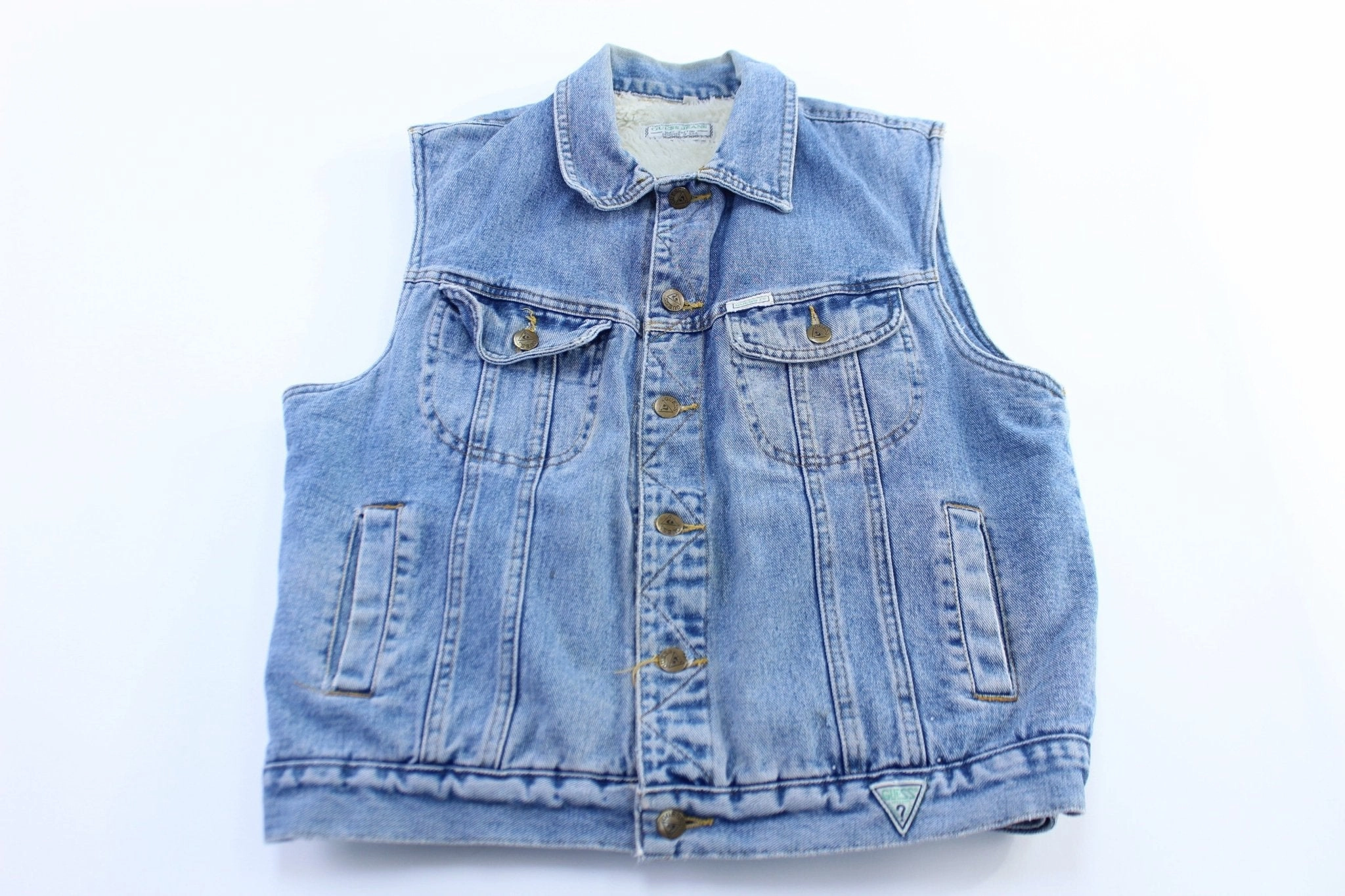 Reinforced Elbows Women's 90's Guess Sherpa Lined Denim Vest