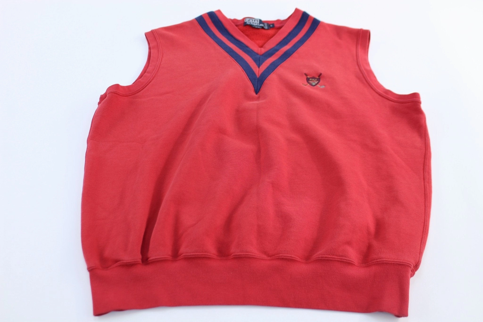 Moment 90's Polo by Ralph Lauren Red & Blue Striped Golf Sweater Vest