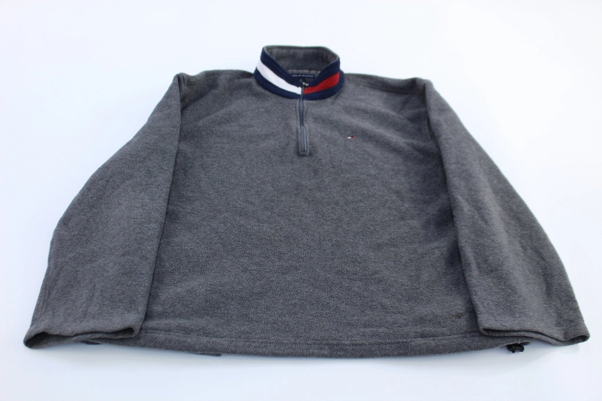 Tommy Hilfiger Logo Patch Grey Fleece Half Zip Pullover Grow Razor