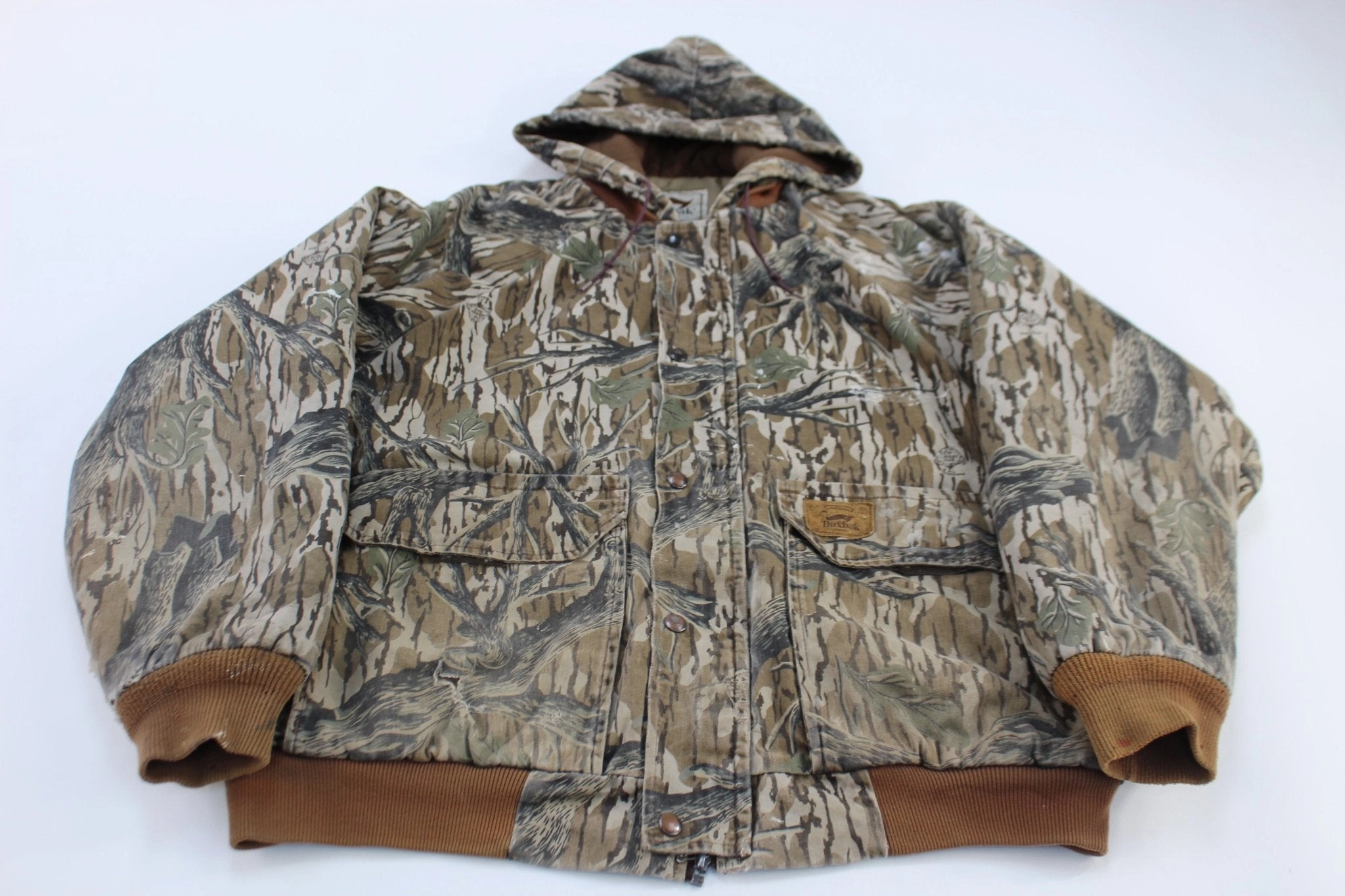 Non Irritating Lining Vintage Duxbak Mossy Oak Treestand Camo Hooded Jacket