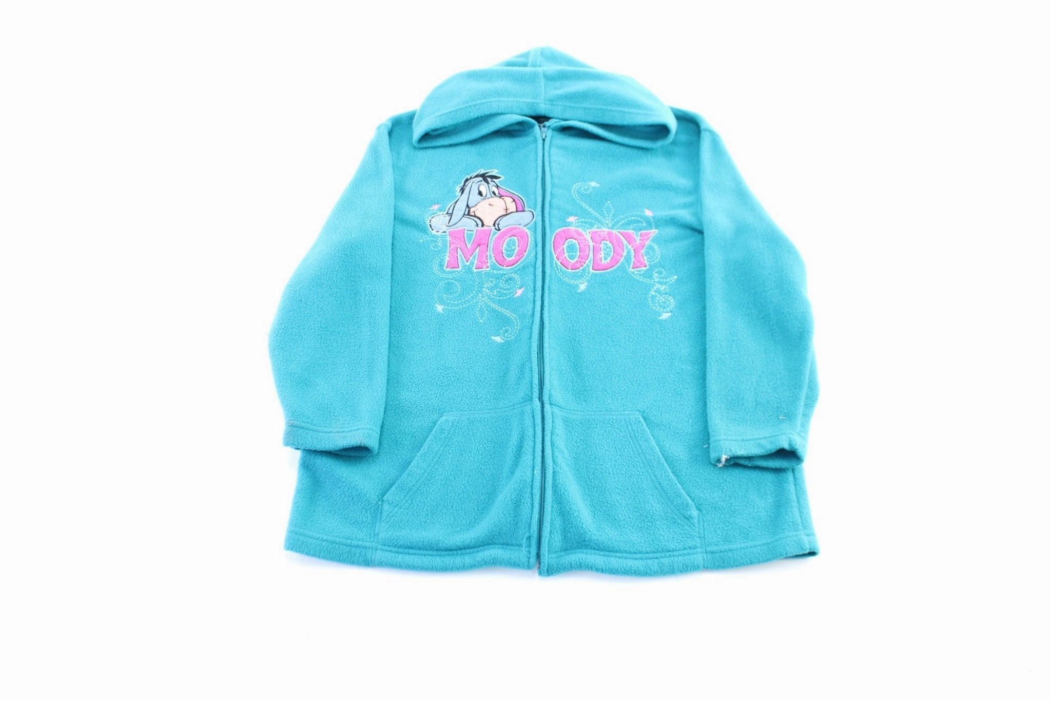 Women's Winnie the Pooh Embroidered Eeyore Fleece Zip Up Hoodie AntiPilling Surface Finish