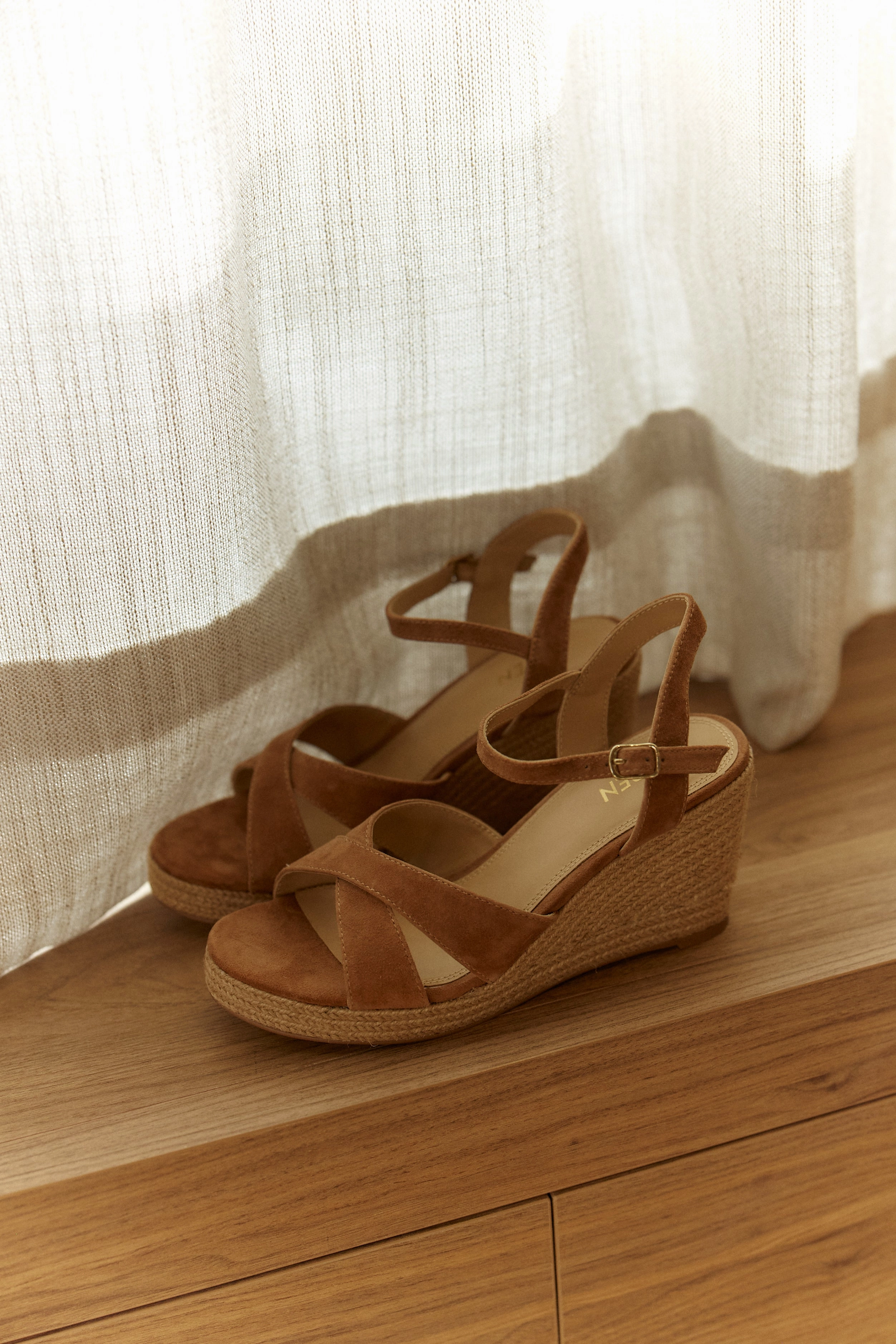 Remington Rope Wedges - Tobacco Suede Decorative High Heels