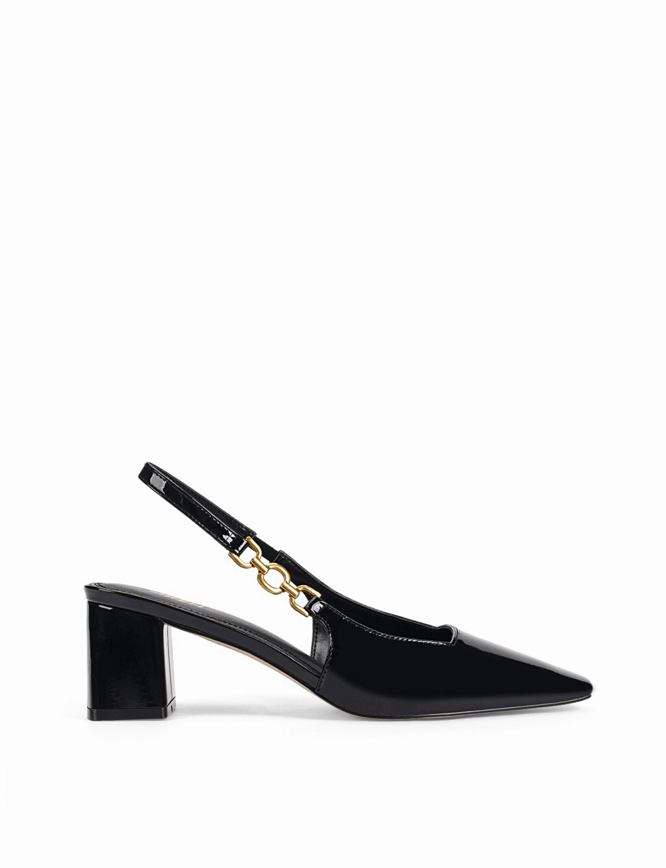 Renee Slingback Block Heels - Black Patent Leather Order Pick Classic Vibe