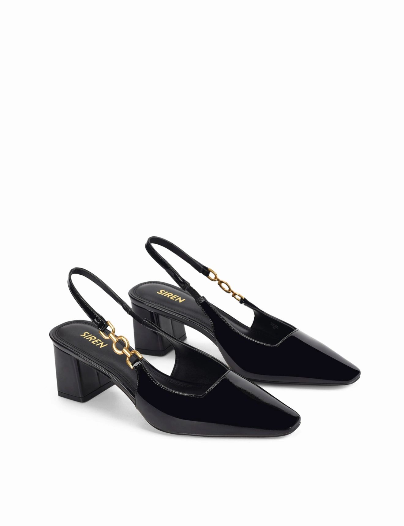 Pose Step Work Friend Renee Slingback Block Heels - Black Patent Leather