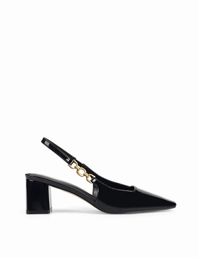 Renee Slingback Block Heels - Black Patent Leather Order Pick Classic Vibe