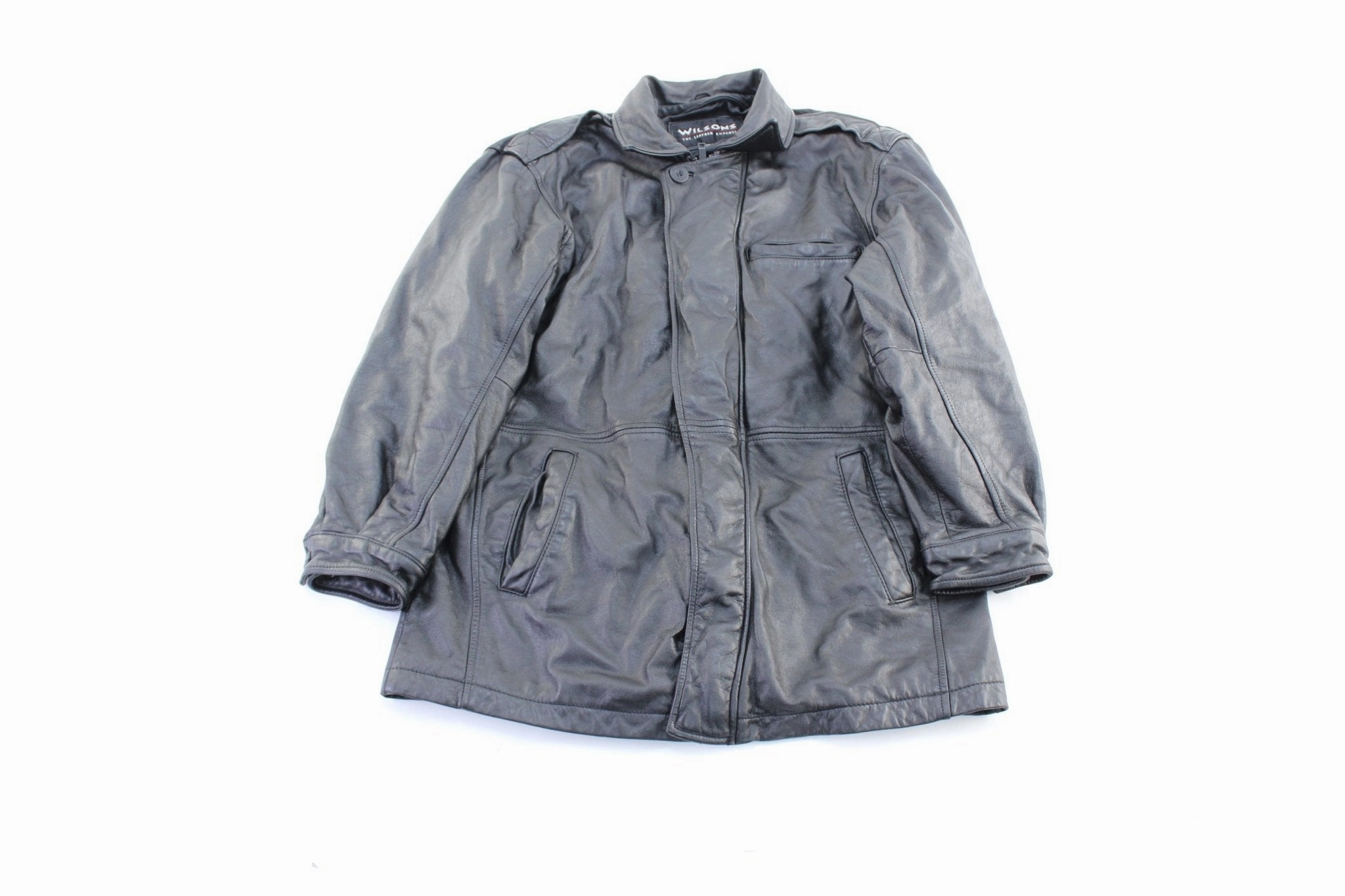 Wilson's The Leather Experts Black Zip Up Jacket Light Motion Brand Name