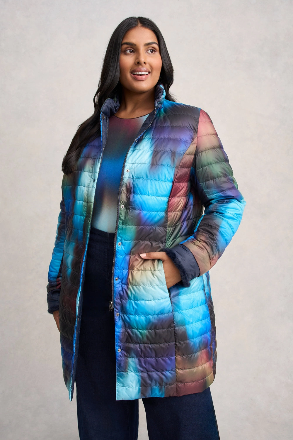 AntiStaticFinish Reversible Longline Puffer - Ombre Print
